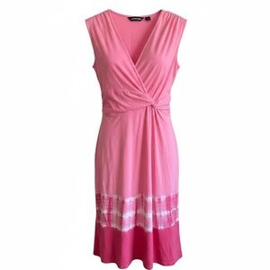 LANDS END - Pink Faux Wrap Tie Dye Sleeveless Dress